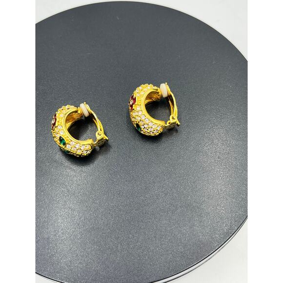 Joan Rivers Vintage Gold Plated Pave Red Rhinestone Flower Clip On Earrings - Picture 3 of 9